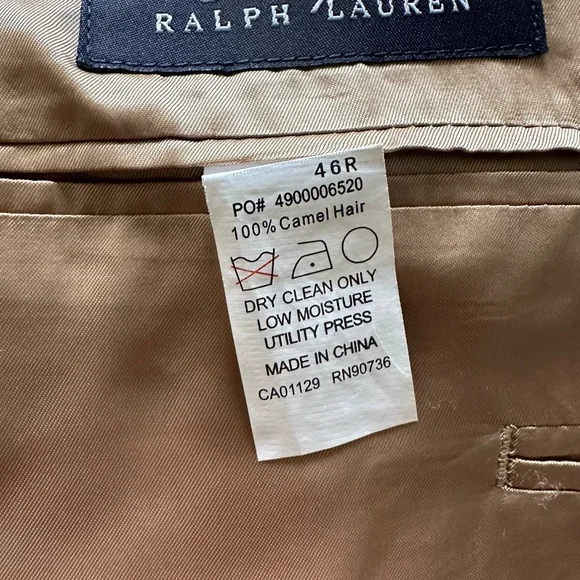 Ralph Lauren Men Blazer Jacket Beige %100 Camel Hair from Italy Size 46R